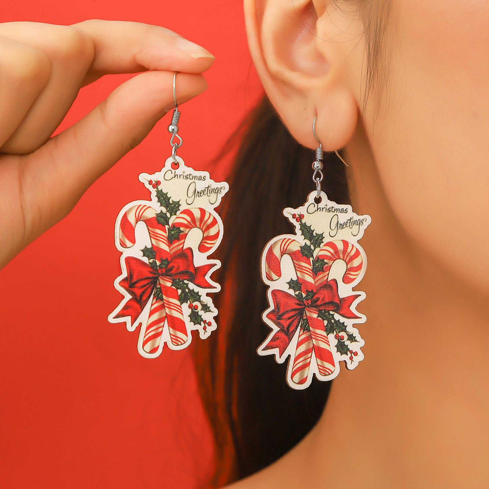 Wholesale Christmas Wood Snowflake Exaggerated Christmas Tree Earrings